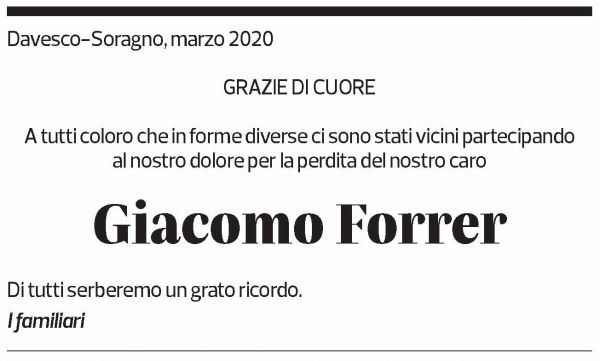 Annuncio funebre Giacomo Forrer