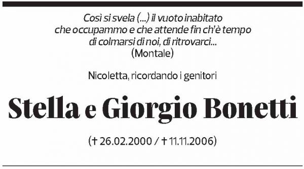 Annuncio funebre Stella Bonetti Giorgio Bonetti