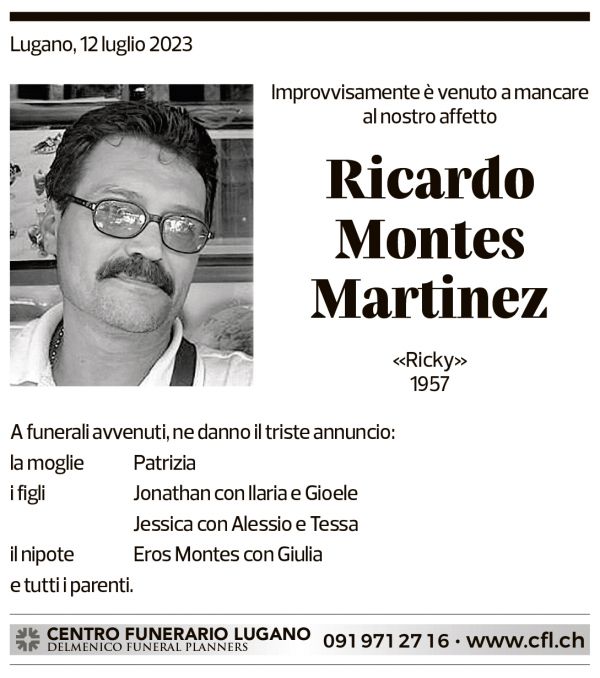 Annuncio funebre Ricardo Montes Martinez