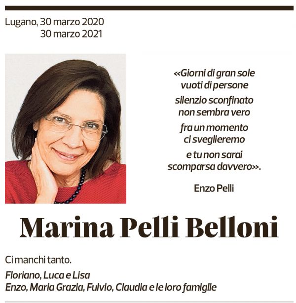 Annuncio funebre Marina Pelli Belloni