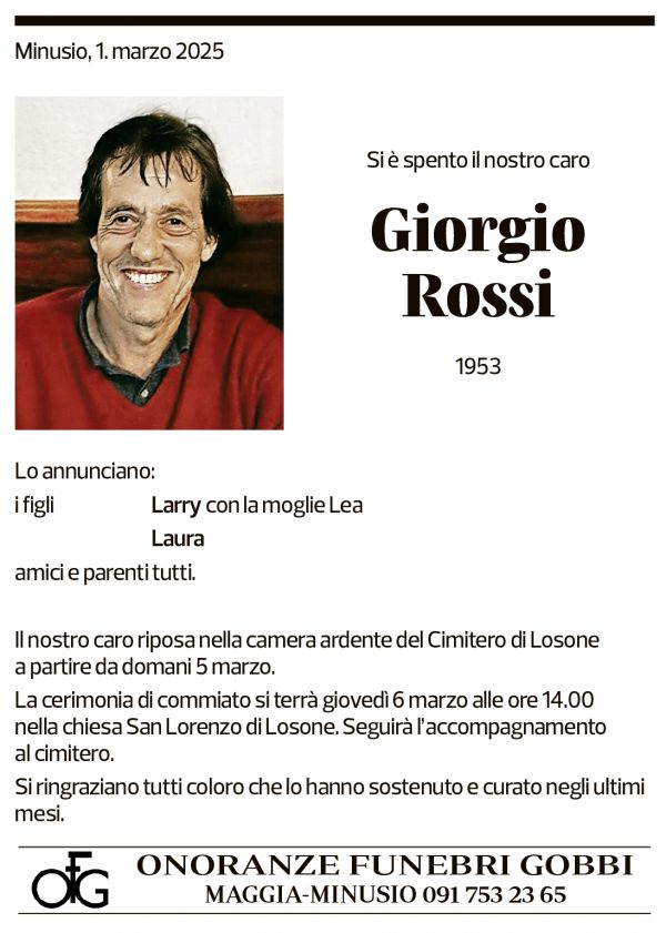 Annuncio funebre Giorgio Rossi