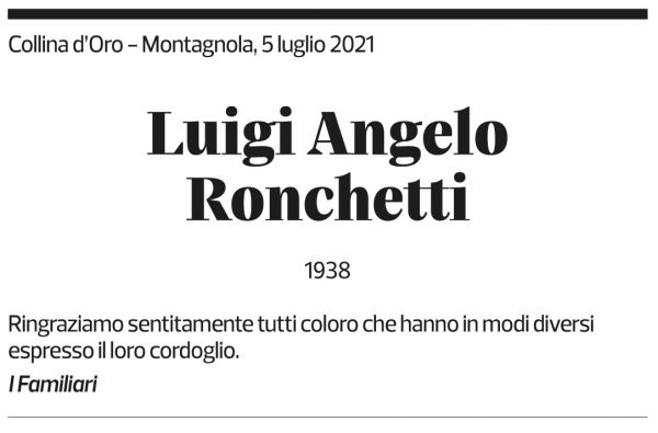 Annuncio funebre Luigi Angelo Ronchetti