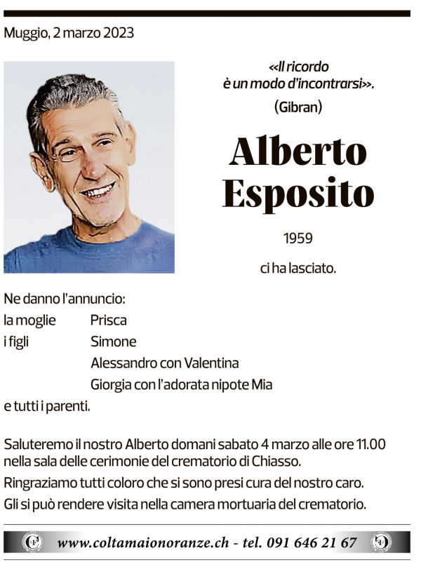 Annuncio funebre Alberto Esposito