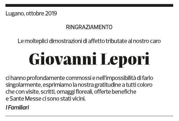 Annuncio funebre Giovanni Lepori