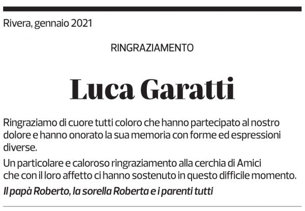 Annuncio funebre Luca Garatti