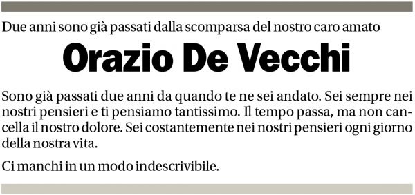 Annuncio funebre Orazio De Vecchi