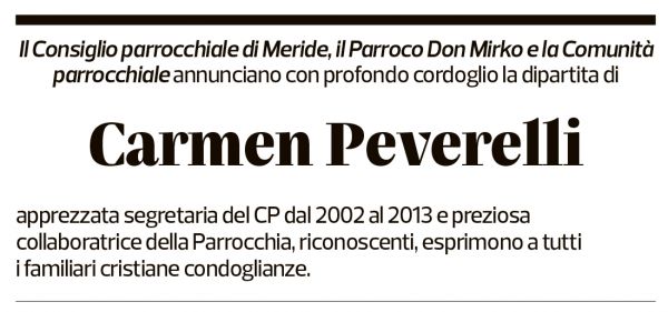 Annuncio funebre Carmen Peverelli