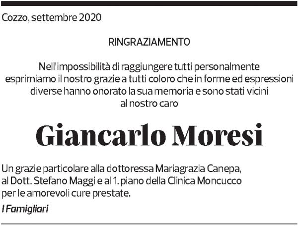 Annuncio funebre Giancarlo Moresi