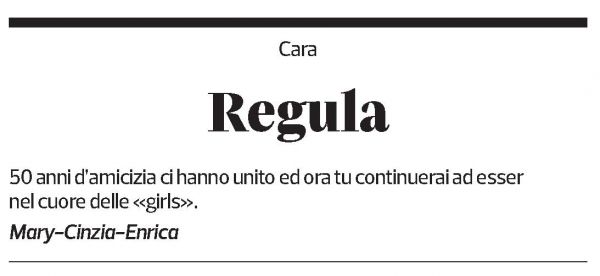 Annuncio funebre Regula Gnosca