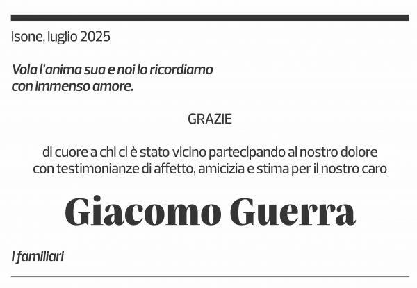 Annuncio funebre Giacomo Guerra