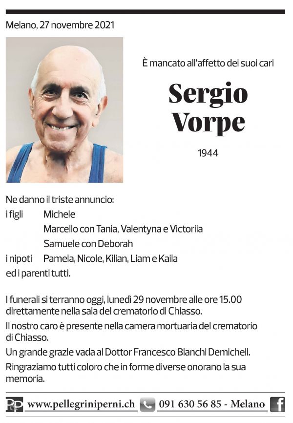 Annuncio funebre Sergio Vorpe