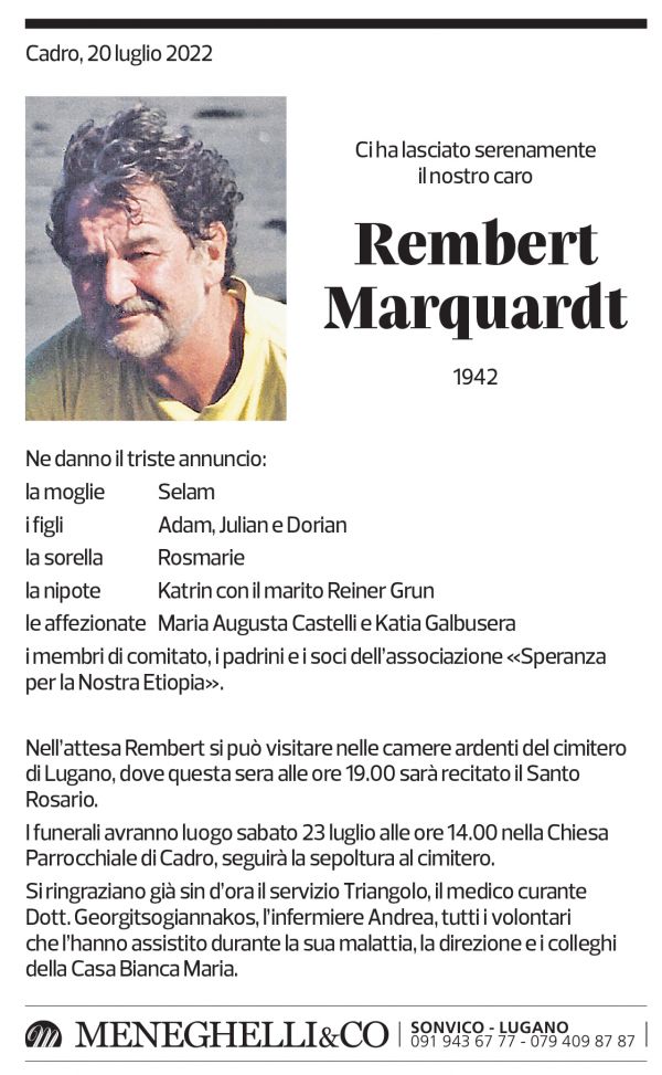 Annuncio funebre Rembert Marquardt