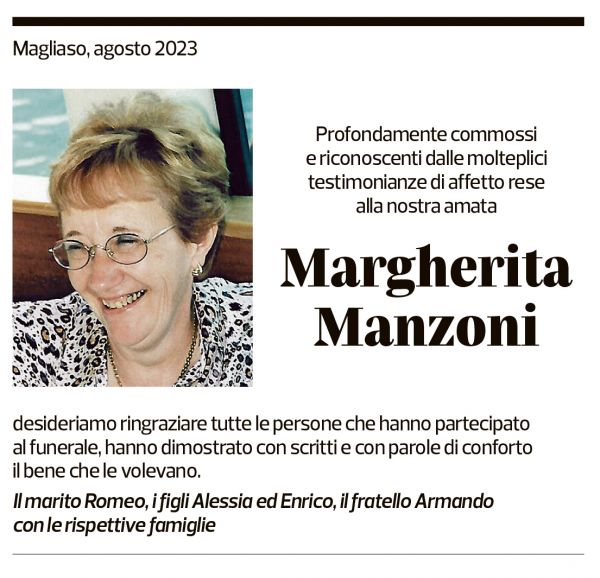 Annuncio funebre Margherita Manzoni