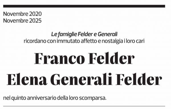 Annuncio funebre Franco Felder Elena Generali Felder