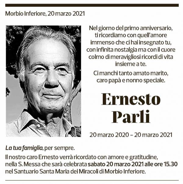 Annuncio funebre Ernesto Parli