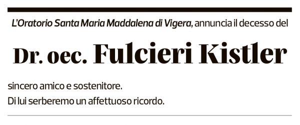 Annuncio funebre Fulcieri Silvio Kistler