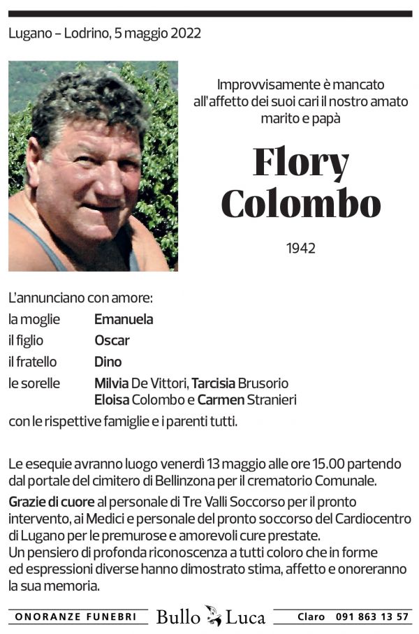 Annuncio funebre Flory Colombo