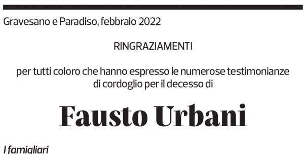 Annuncio funebre Fausto Urbani