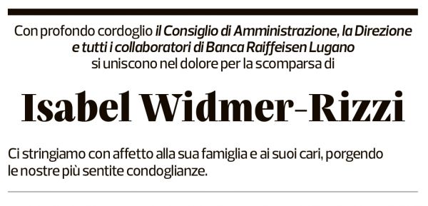 Annuncio funebre Isabel Widmer-rizzi