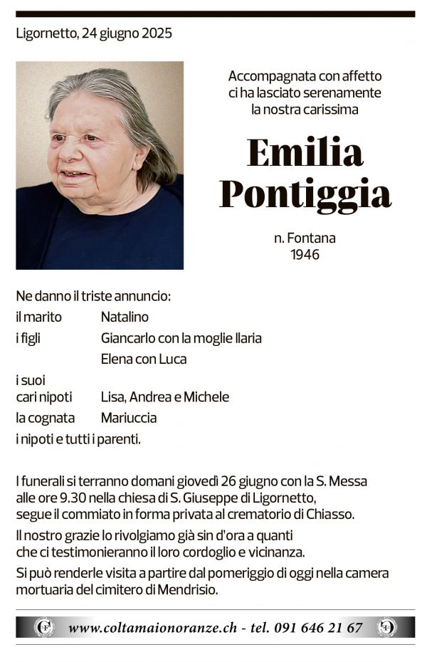 Annuncio funebre Emilia Pontiggia