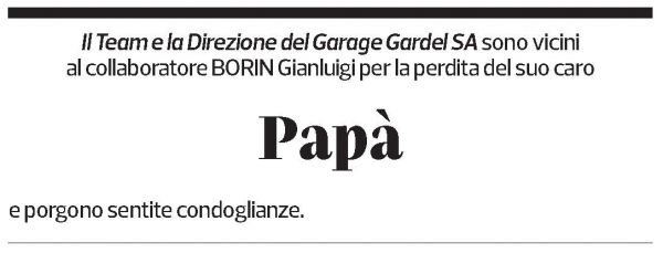 Annuncio funebre Giovanni Borin