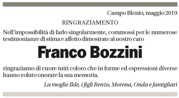 Annuncio funebre Franco Bozzini