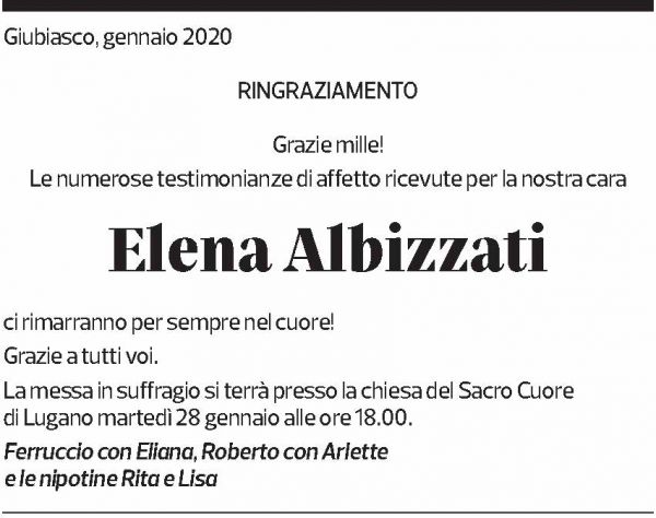 Annuncio funebre Elena Albizzati