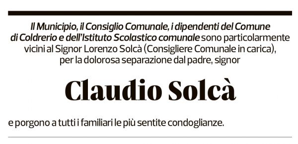 Annuncio funebre Claudio Solcà