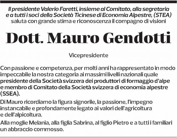 Annuncio funebre Mauro Gendotti