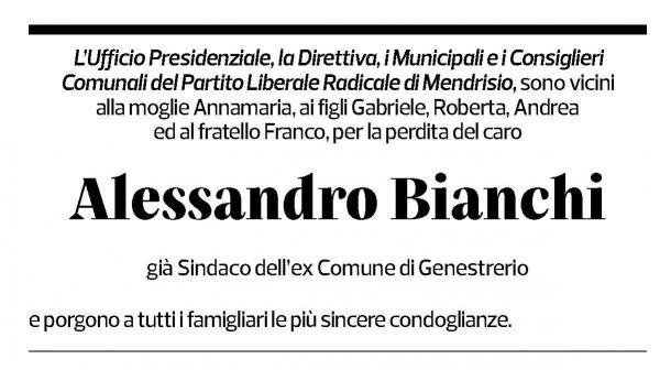Annuncio funebre Alessandro Bianchi