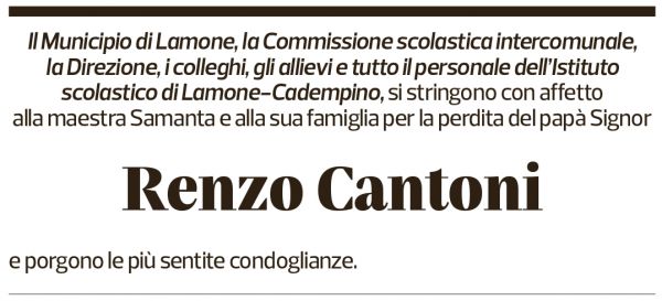 Annuncio funebre Renzo Cantoni