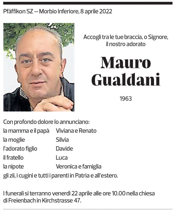 Annuncio funebre Mauro Gualdani