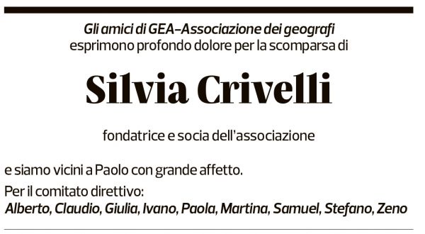 Annuncio funebre Silvia Crivelli