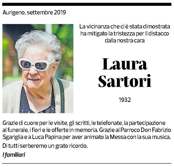 Annuncio funebre Laura Sartori