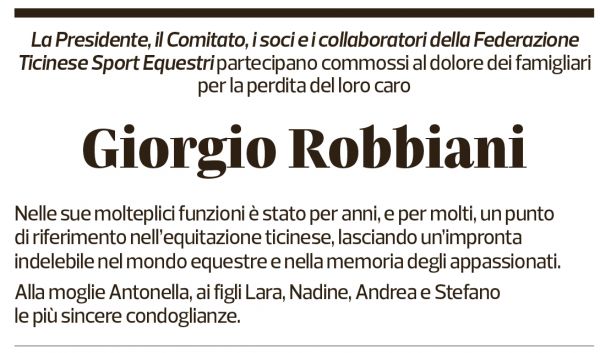 Annuncio funebre Giorgio Robbiani