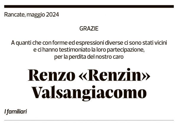 Annuncio funebre Renzo Valsangiacomo