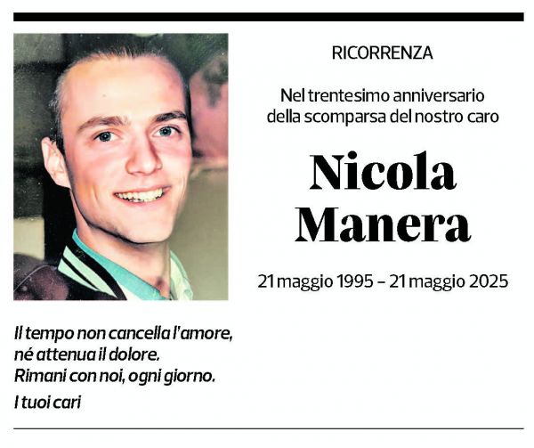 Annuncio funebre Nicola Manera