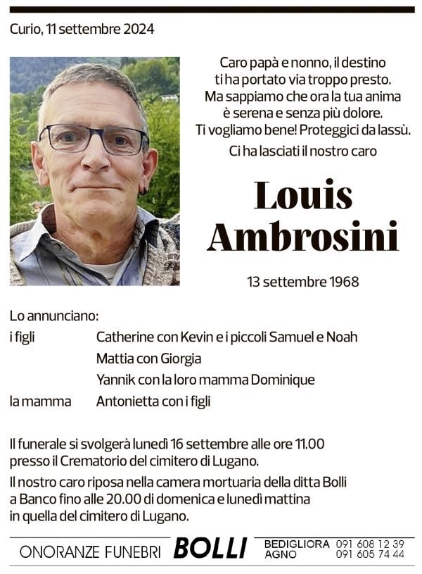 Annuncio funebre Louis Ambrosini