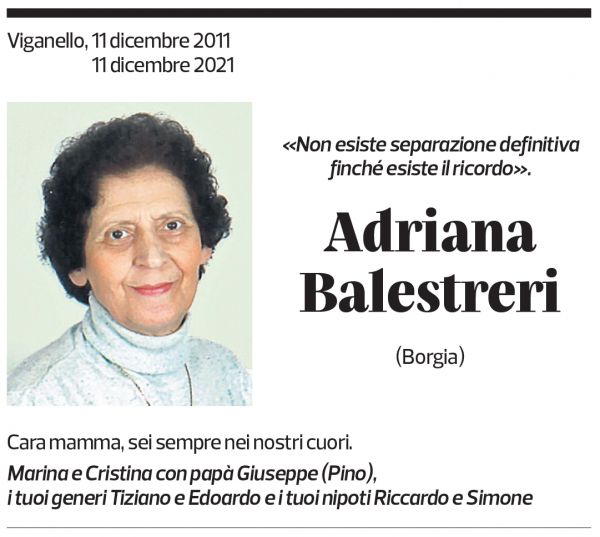 Annuncio funebre Adriana Balestreri