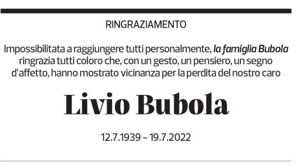 Annuncio funebre Livio Bubola