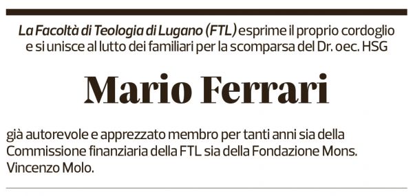 Annuncio funebre Mario Ferrari