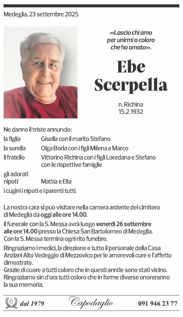 Annuncio funebre Ebe Scerpella
