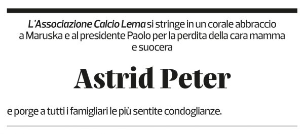 Annuncio funebre Astrid Peter