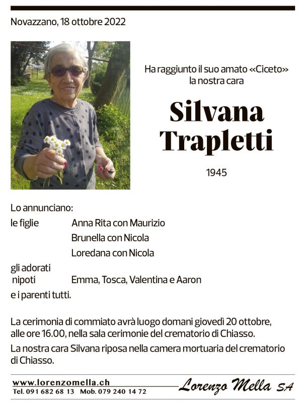 Annuncio funebre Silvana Trapletti