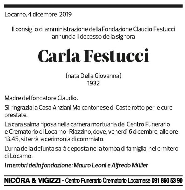 Annuncio funebre Carla Festucci