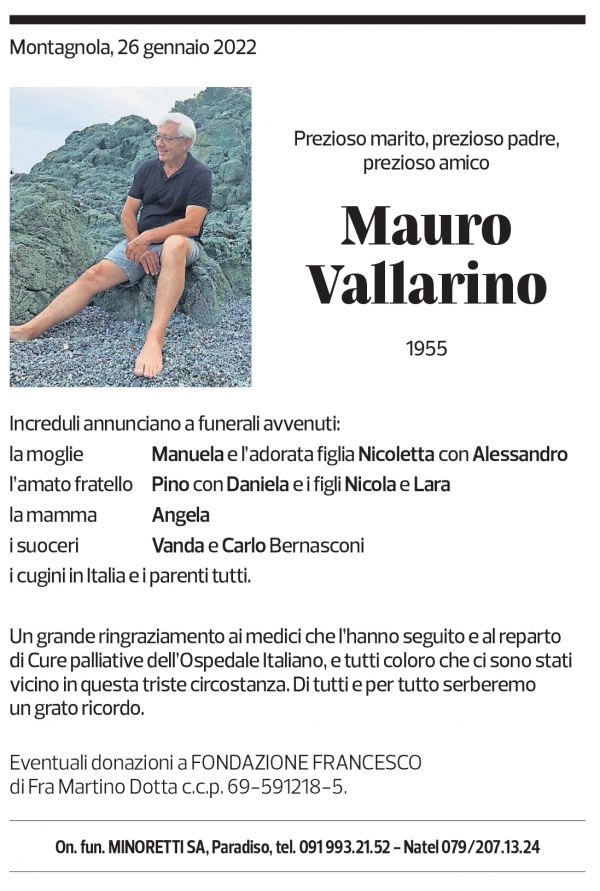 Annuncio funebre Mauro Vallarino