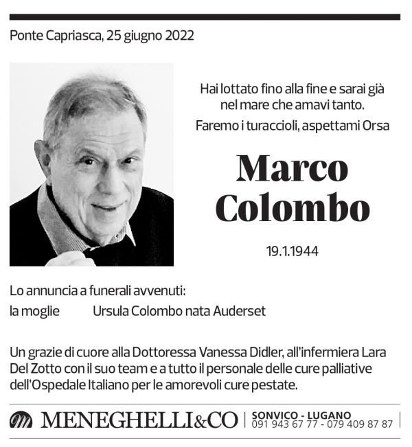 Annuncio funebre Marco Colombo