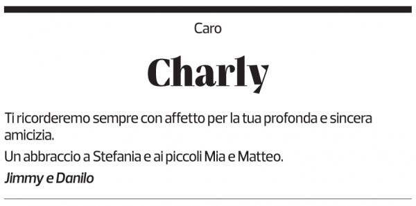 Annuncio funebre Charly De Matteis