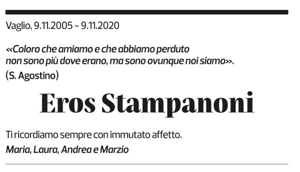 Annuncio funebre Eros Stampanoni