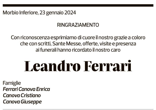 Annuncio funebre Leandro Ferrari